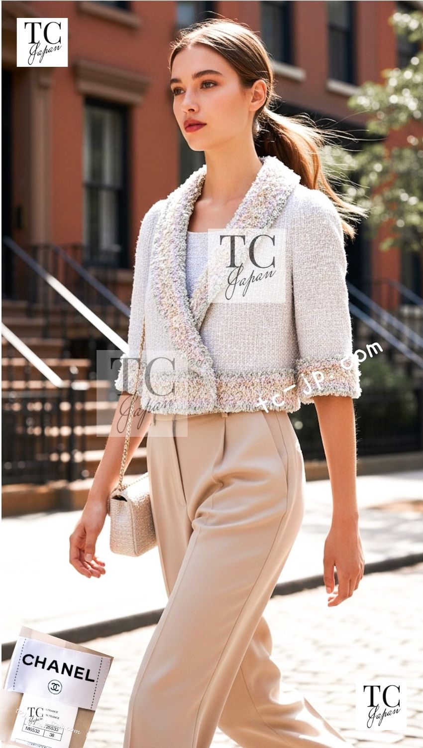 シャネル ジャケット CHANEL 13C マルチカラー フリンジ ツイード
