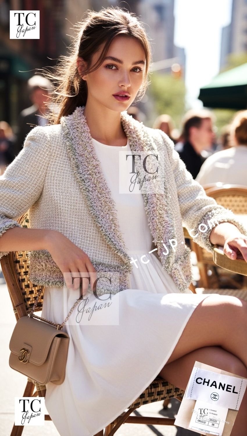 シャネル ジャケット CHANEL 13C マルチカラー フリンジ ツイード