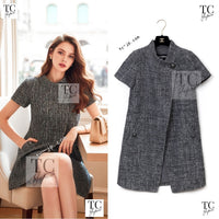 シャネル ジャケット コート CHANEL 15S グレー スタンドカラー スプリング 半袖 34