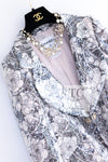 CHANEL 09C Gray Pale Pink Sequins Camellia Pattern Jacket 34 シャネル グレー ペール ピンク スパンコール カメリア柄 ジャケット 即発