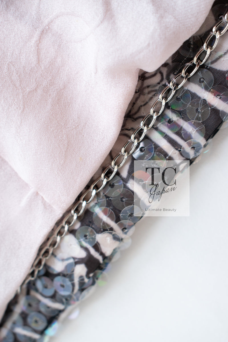 CHANEL 09C Gray Pale Pink Sequins Camellia Pattern Jacket 34 シャネル グレー ペール ピンク スパンコール カメリア柄 ジャケット 即発