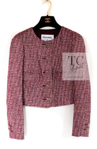 CHANEL 15C Red Multi Gripoix Button Tweed Jacket 36 38 シャネル レッド マルチカラー グリポア 宝石 ボタン ツイード ジャケット 即発