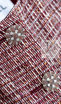 CHANEL 15C Red Multi Gripoix Button Tweed Jacket 36 38 シャネル レッド マルチカラー グリポア 宝石 ボタン ツイード ジャケット 即発