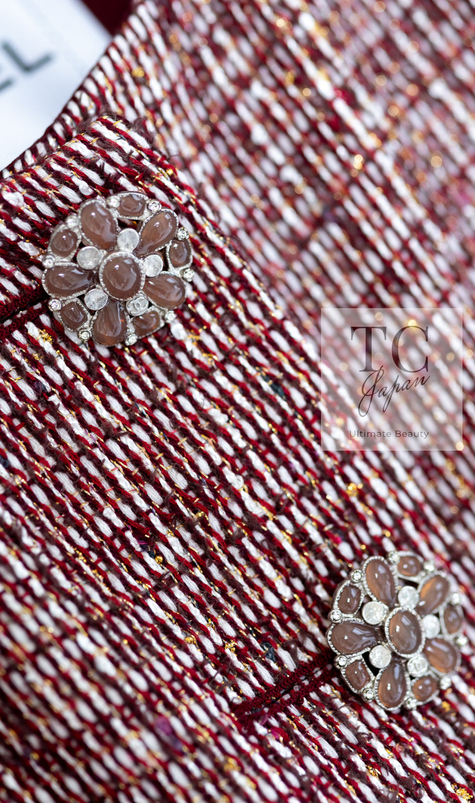 CHANEL 15C Red Multi Gripoix Button Tweed Jacket 36 38 シャネル レッド マルチカラー グリポア 宝石 ボタン ツイード ジャケット 即発