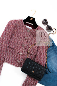 CHANEL 15C Red Multi Gripoix Button Tweed Jacket 36 38 シャネル レッド マルチカラー グリポア 宝石 ボタン ツイード ジャケット 即発