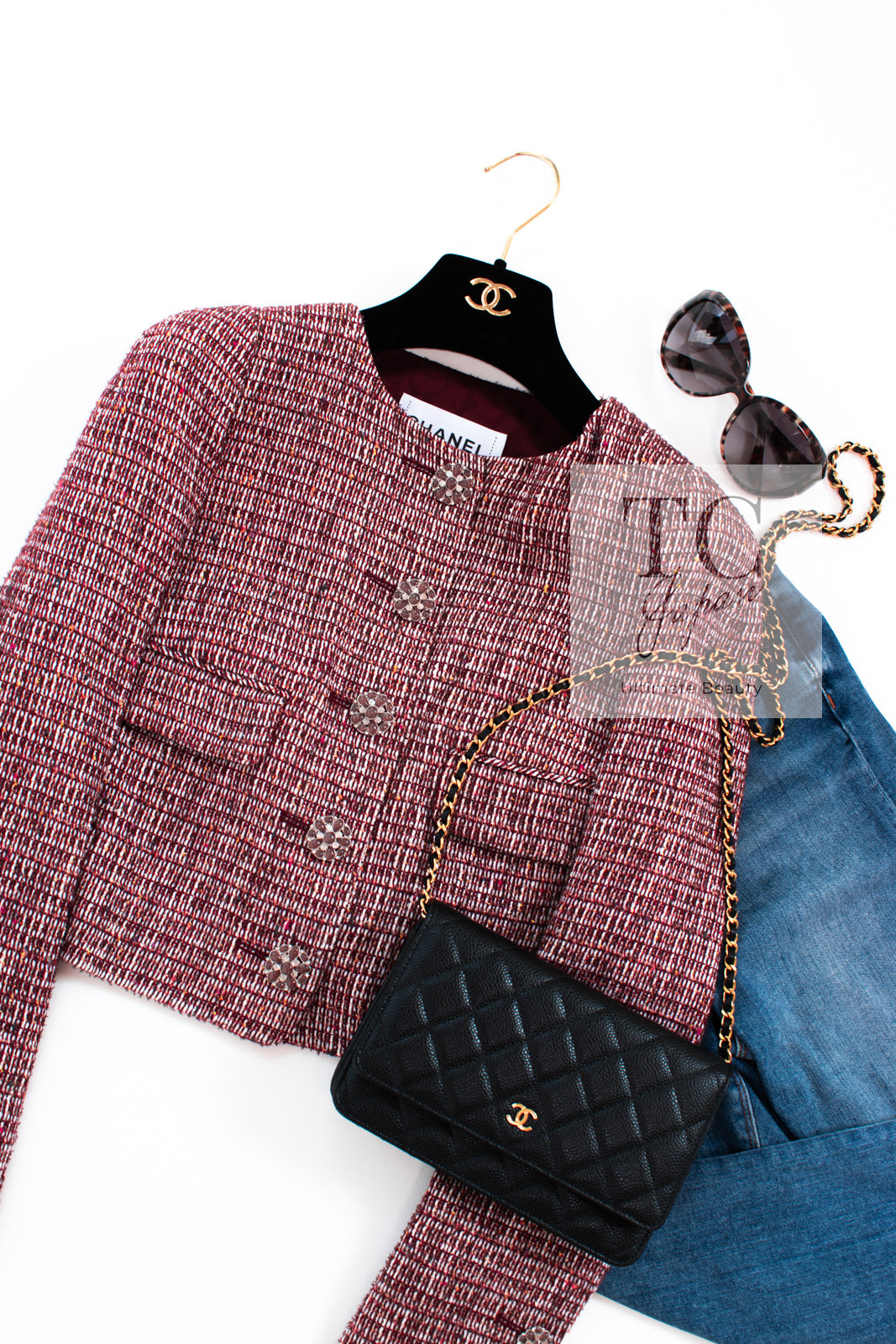 CHANEL 15C Red Multi Gripoix Button Tweed Jacket 36 38 シャネル レッド マルチカラー グリポア 宝石 ボタン ツイード ジャケット 即発