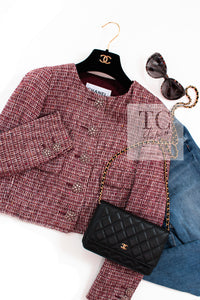CHANEL 15C Red Multi Gripoix Button Tweed Jacket 36 38 シャネル レッド マルチカラー グリポア 宝石 ボタン ツイード ジャケット 即発
