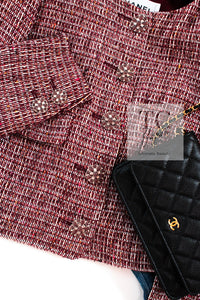 CHANEL 15C Red Multi Gripoix Button Tweed Jacket Skirt Suit 34 シャネル レッド マルチカラー グリポア 宝石 ボタン ツイード ジャケット スカート スーツ 即発