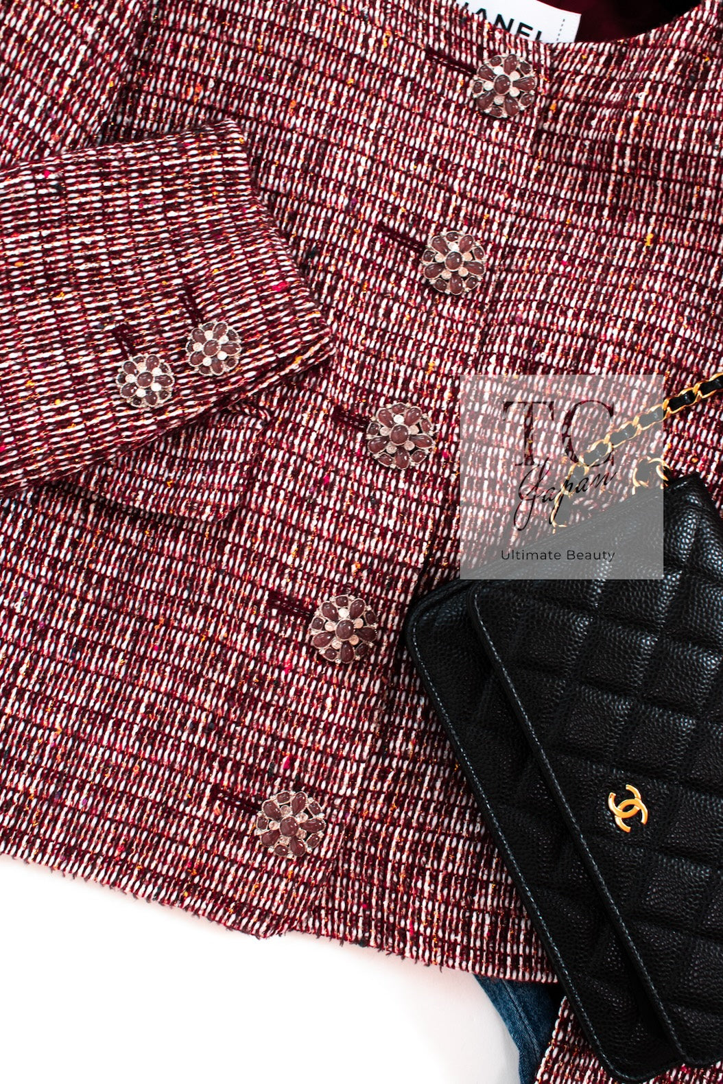 CHANEL 15C Red Multi Gripoix Button Tweed Jacket 36 38 シャネル レッド マルチカラー グリポア 宝石 ボタン ツイード ジャケット 即発
