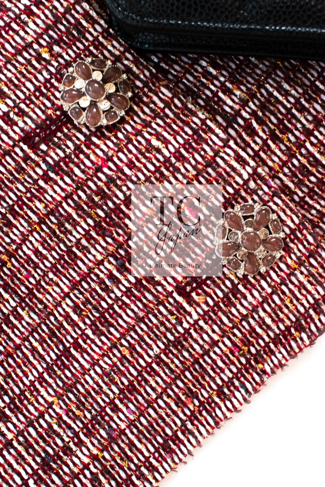 CHANEL 15C Red Multi Gripoix Button Tweed Jacket 36 38 シャネル レッド マルチカラー グリポア 宝石 ボタン ツイード ジャケット 即発