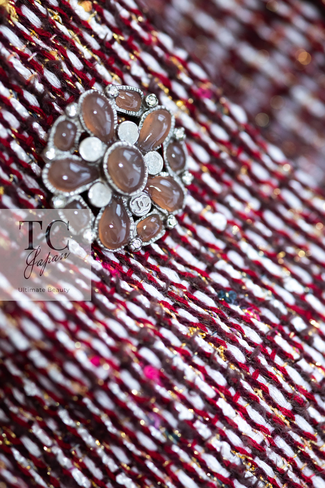 CHANEL 15C Red Multi Gripoix Button Tweed Jacket 36 38 シャネル レッド マルチカラー グリポア 宝石 ボタン ツイード ジャケット 即発