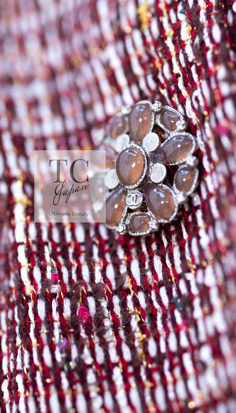 CHANEL 15C Red Multi Gripoix Button Tweed Jacket 36 38 シャネル レッド マルチカラー グリポア 宝石 ボタン ツイード ジャケット 即発