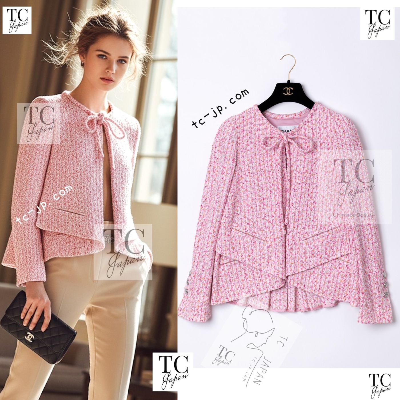CHANEL 16S Pink Ribbon Fantasy Cotton Tweed Jacket 36 シャネル ピンク リボン ファンタジー コットン ツイード ジャケット 即発