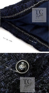 CHANEL 07S Dark Navy Black Fringe Linen Tweed Jacket Skirt Suit 40 シャネル ダークネイビー ブラック フリンジ リネン 麻混 ツイード ジャケット スカート スーツ