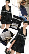 CHANEL 07S Dark Navy Black Fringe Linen Tweed Jacket 46 シャネル ダークネイビー ブラック フリンジ リネン 麻混 ツイード ジャケット 即発