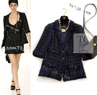 CHANEL 07S Dark Navy Black Fringe Linen Tweed Jacket 46 シャネル ダークネイビー ブラック フリンジ リネン 麻混 ツイード ジャケット 即発