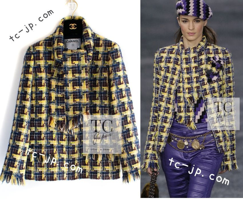 CHANEL 04A Yellow Wool Cotton Tweed Jacket 36 シャネル イエロー ウール コットン ツイード ジャケット  即発