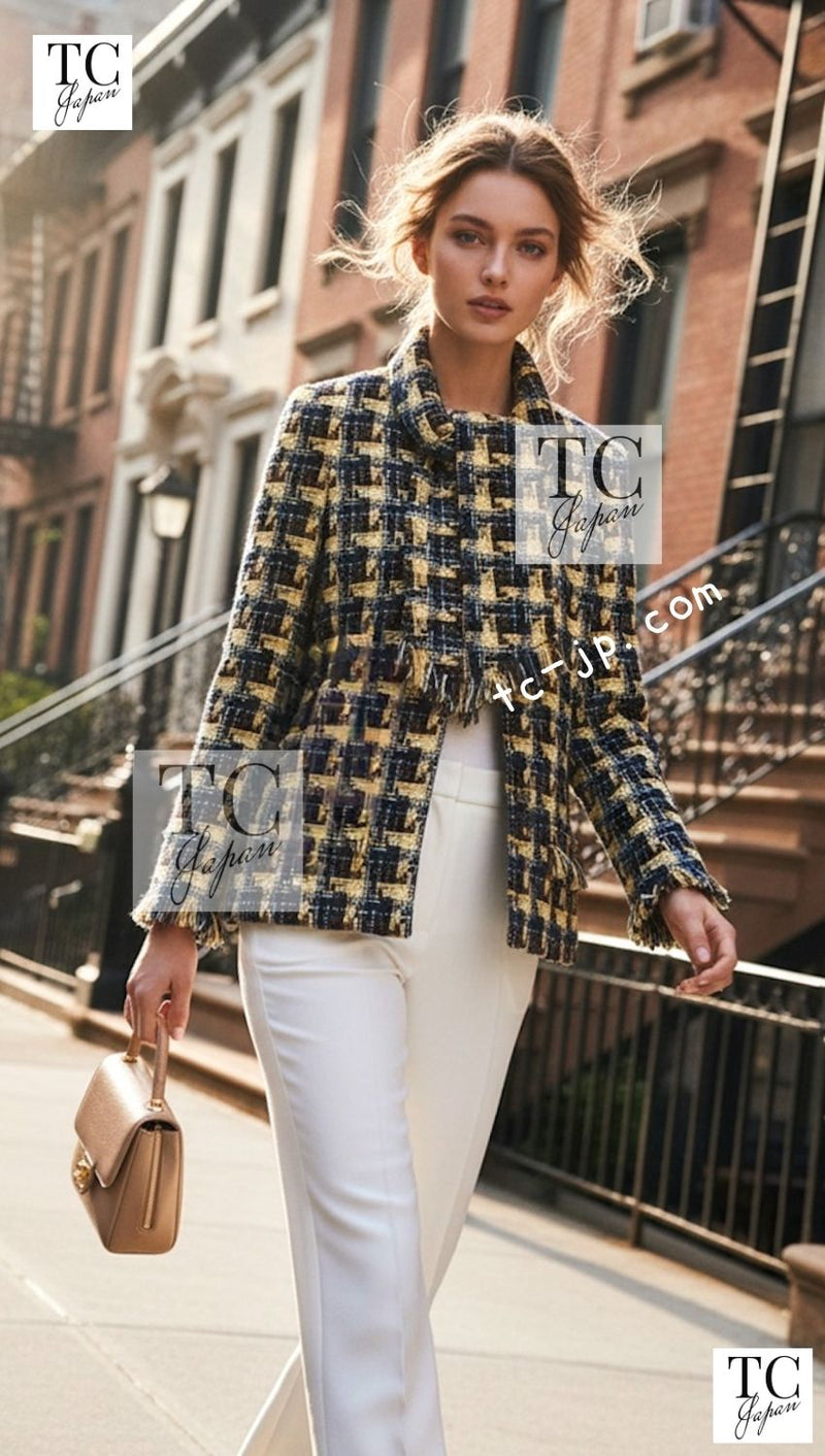 CHANEL 04A Yellow Wool Cotton Tweed Jacket 36 シャネル イエロー ウール コットン ツイード ジャケット