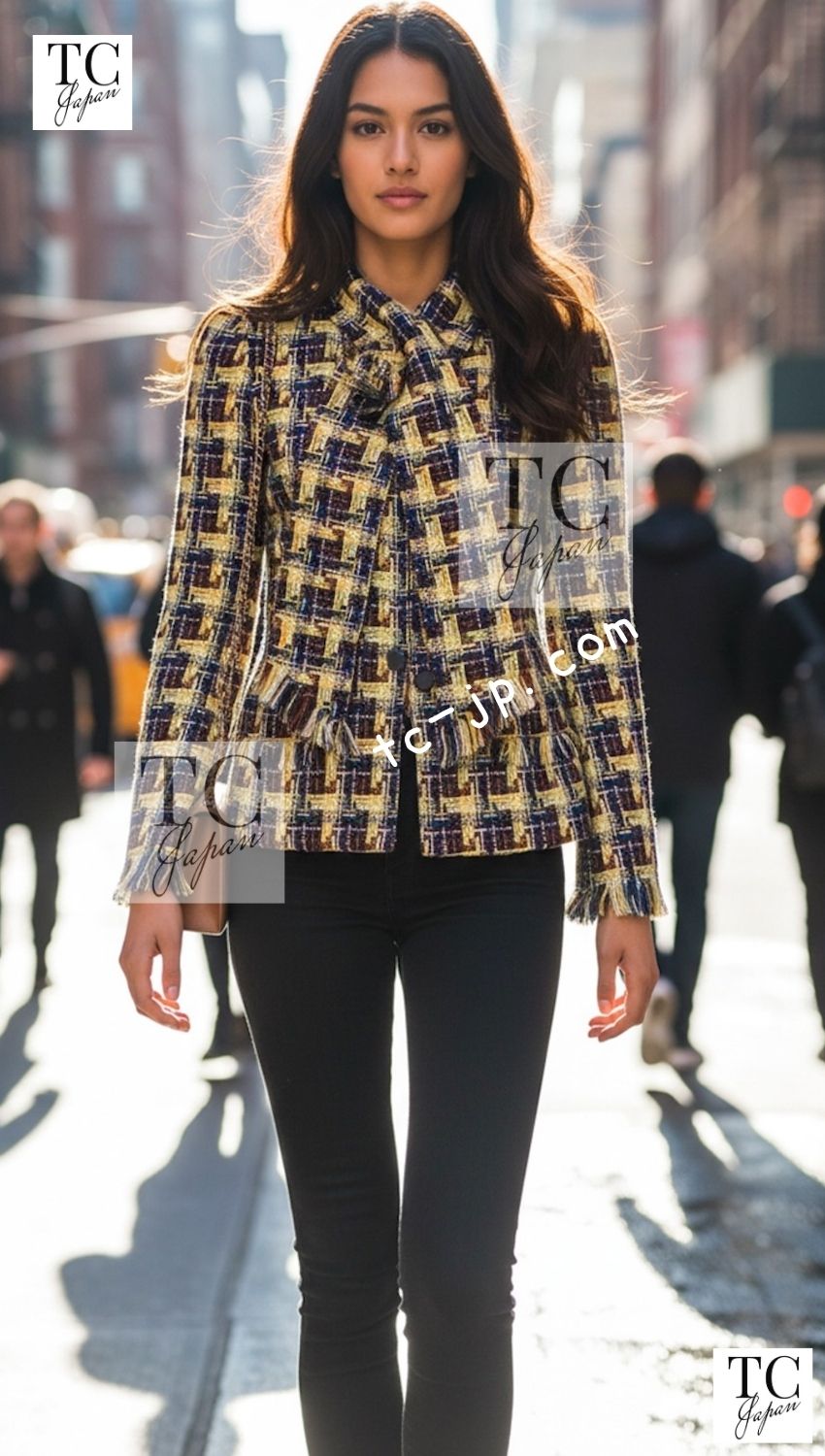 CHANEL 04A Yellow Wool Cotton Tweed Jacket 36 シャネル イエロー ウール コットン ツイード ジャケット