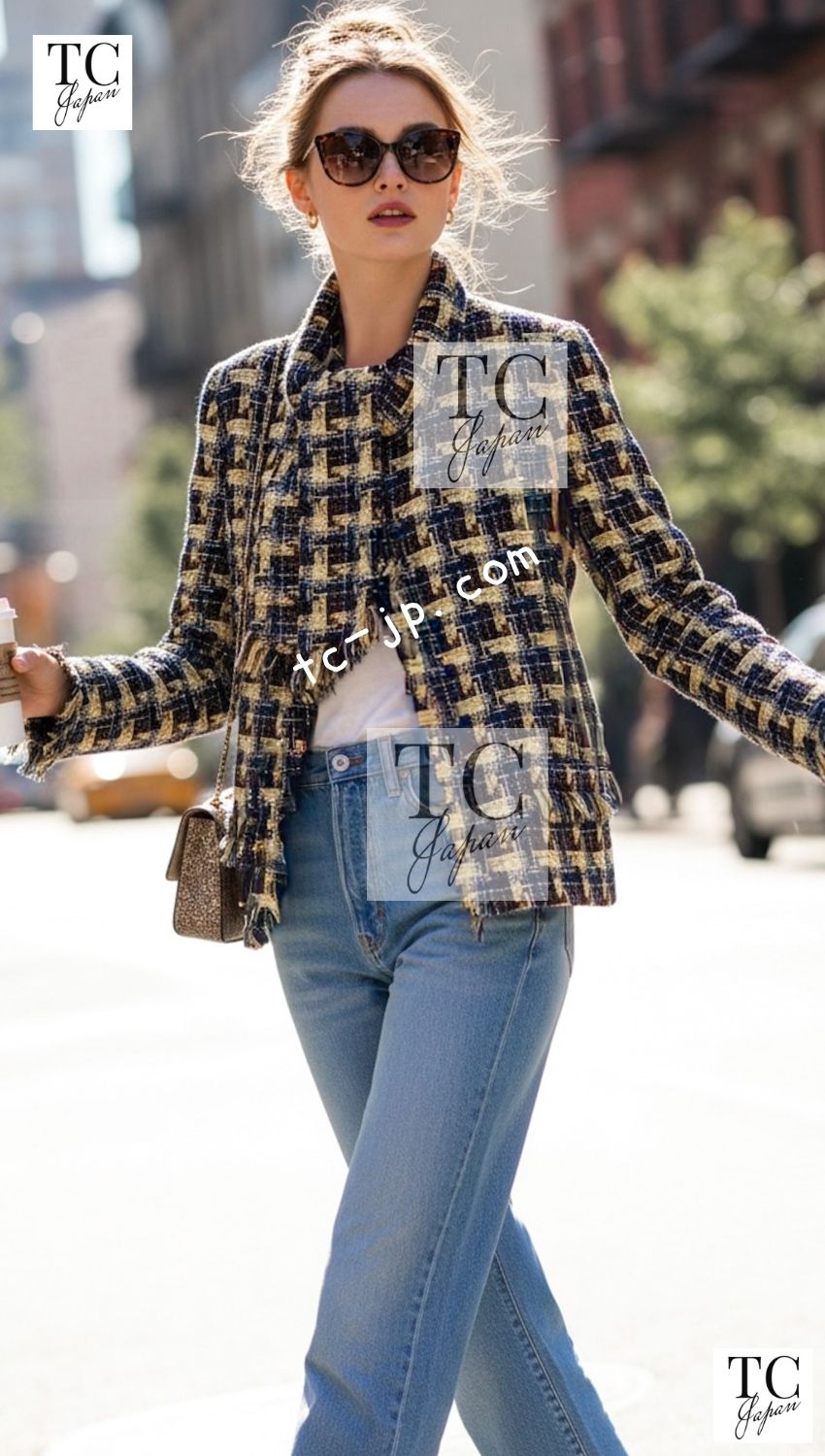 CHANEL 04A Yellow Wool Cotton Tweed Jacket 36 シャネル イエロー ウール コットン ツイード ジャケット