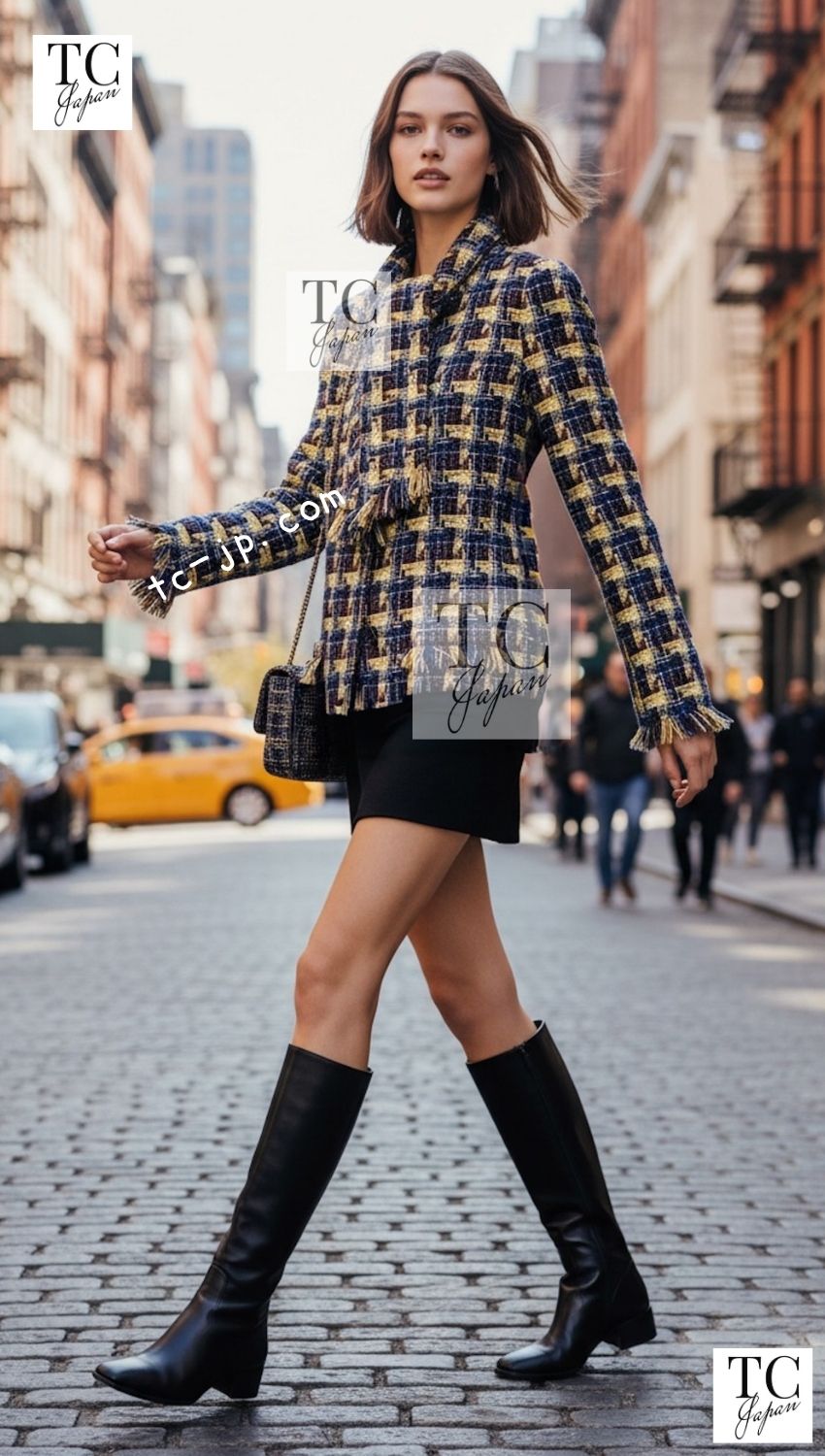CHANEL 04A Yellow Wool Cotton Tweed Jacket 36 シャネル イエロー ウール コットン ツイード ジャケット