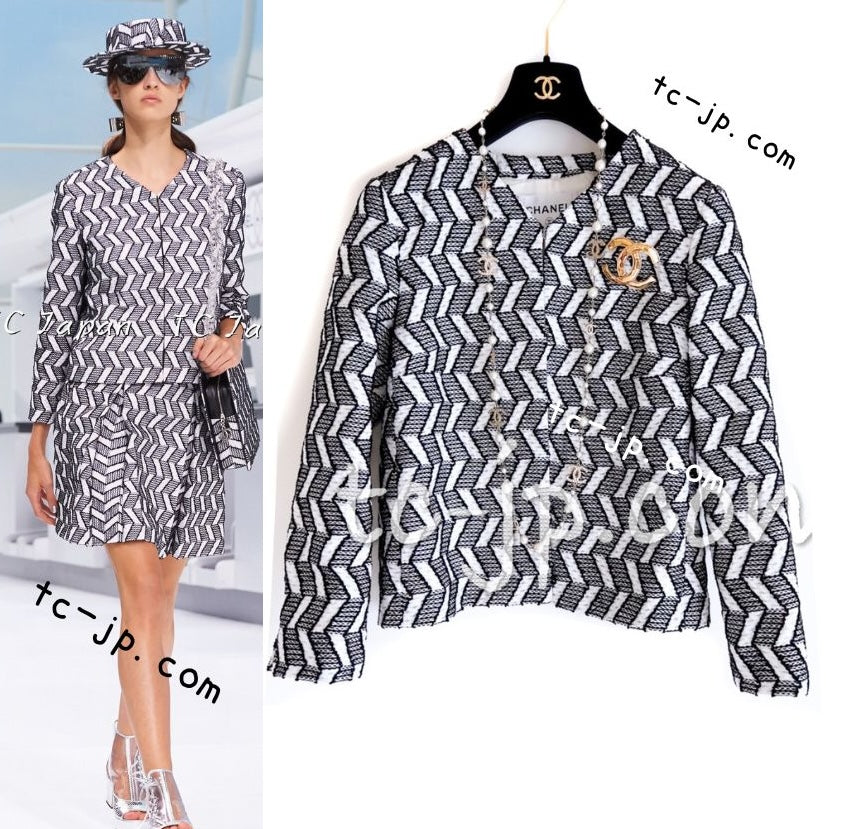 シャネル ジャケット CHANEL ホワイト シェベロン Vネック 16S White
