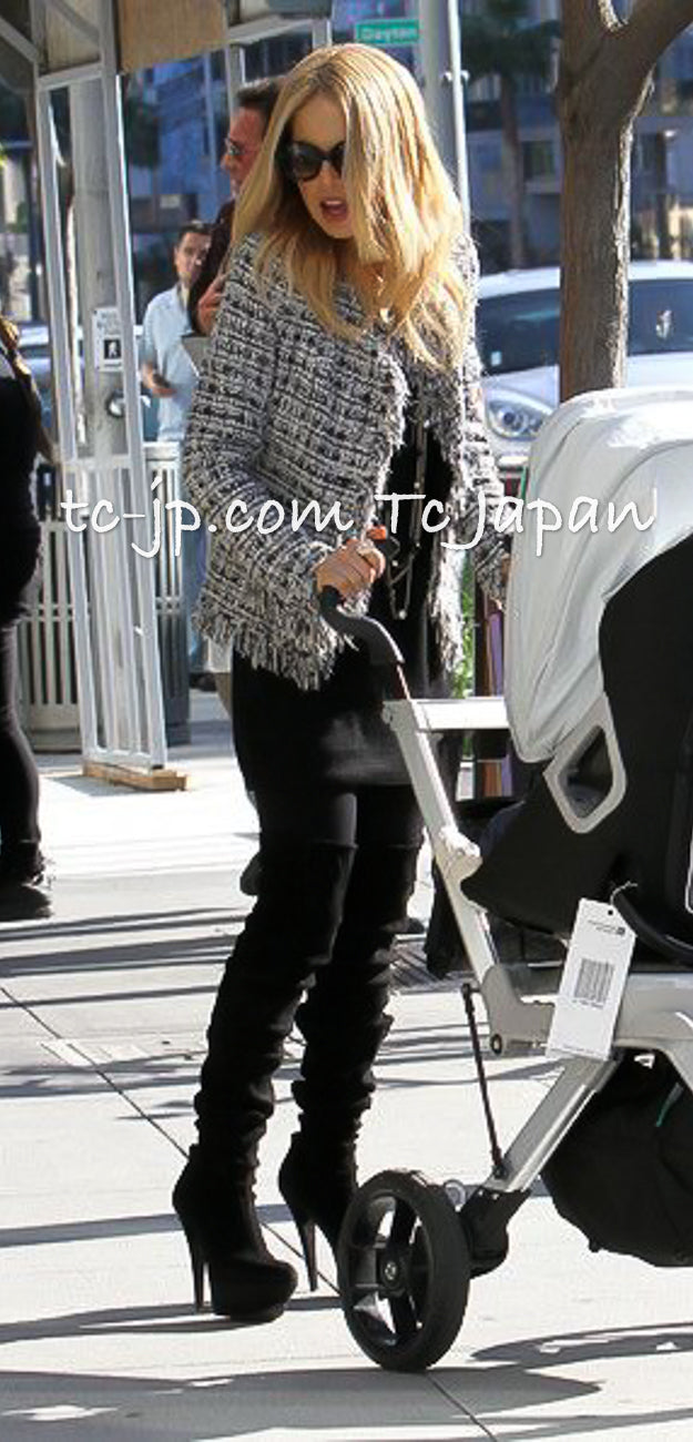 CHANEL 04S Ivory Black Fringed Tweed Cardigan Jacket 34 シャネル アイボリー ブラック フリンジ ツイード カーディガン ジャケット 即発