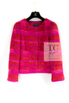 CHANEL 01C Coral Hot Pink Orange Border Tweed Candy Jacket 36 42 シャネル コーラル ホット ピンク オレンジ ボーダー ツイード キャンディー ジャケット 即発