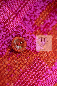 CHANEL 01C Coral Hot Pink Orange Border Tweed Candy Jacket 36 42 シャネル コーラル ホット ピンク オレンジ ボーダー ツイード キャンディー ジャケット 即発