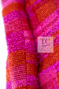 CHANEL 01C Coral Hot Pink Orange Border Tweed Candy Jacket 36 42 シャネル コーラル ホット ピンク オレンジ ボーダー ツイード キャンディー ジャケット 即発