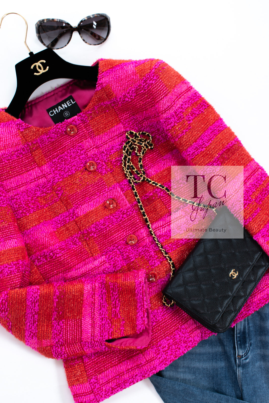 CHANEL - 93万 シャネル ジャケット CHANEL コーラル ホット ピンク オレンジ ボーダー ツイード キャンディー 超美品 36 42 シャネル ジャケット CHANEL コーラル ホット ピンク オレンジ