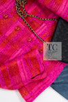 CHANEL 01C Coral Hot Pink Orange Border Tweed Candy Jacket 36 42 シャネル コーラル ホット ピンク オレンジ ボーダー ツイード キャンディー ジャケット 即発