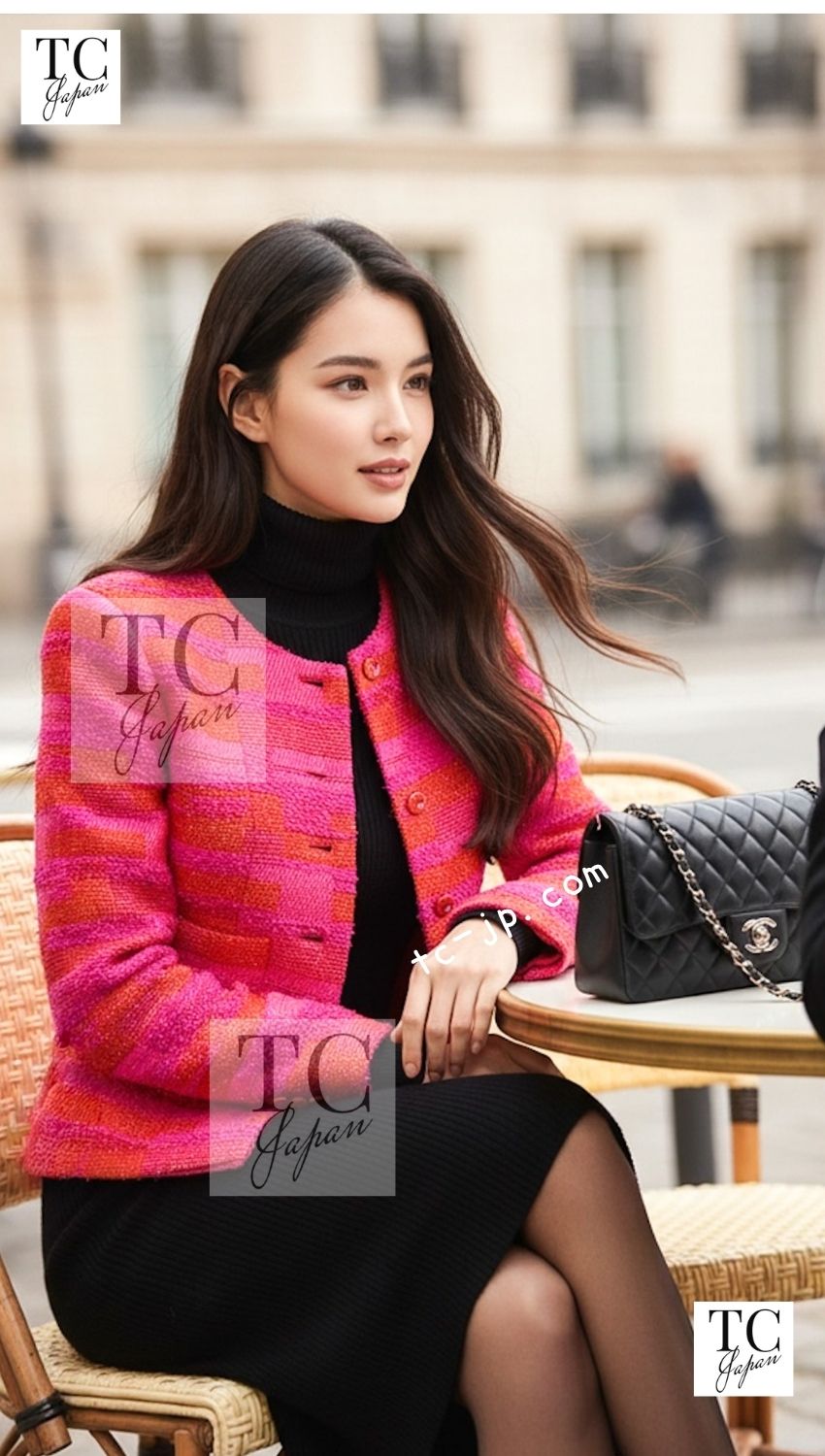 CHANEL 01C Coral Hot Pink Orange Border Tweed Candy Jacket 36 42 シャネル コーラル ホット ピンク オレンジ ボーダー ツイード キャンディー ジャケット 即発