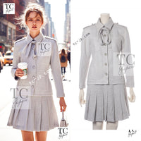 CHANEL 16S Light Gray Ribbon Tweed Jacket Skirt Set up 38 シャネル ライトグレー リボン ツイード ジャケット スカート セットアップ 女優ソン・ヘギョ クリステン・スチュワート着 即発
