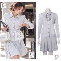 CHANEL 16S Light Gray Ribbon Tweed Jacket Skirt Set up 38 1
