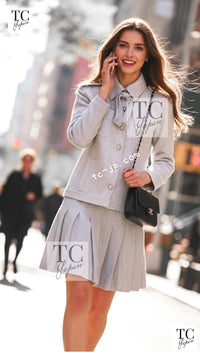 CHANEL 16S Light Gray Ribbon Tweed Jacket Skirt Set up 38 シャネル ライトグレー リボン ツイード ジャケット スカート セットアップ 女優ソン・ヘギョ クリステン・スチュワート着 即発