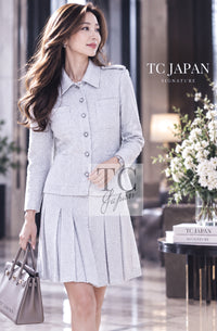 CHANEL 16S Light Gray Ribbon Tweed Jacket Skirt Set up 38 13