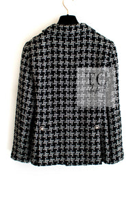 CHANEL 10S Black White Cotton Silk CC Pearl Buttons Tweed Jacket 40 シャネル ブラック ホワイト コットン シルク CC パール ココボタン ツイード ジャケット 即発