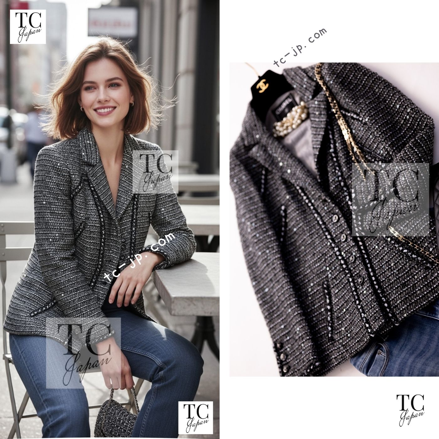 CHANEL 06A Gray Sequin Tweed Jacket 38 シャネル グレー スパンコール ツイード ジャケット 即発