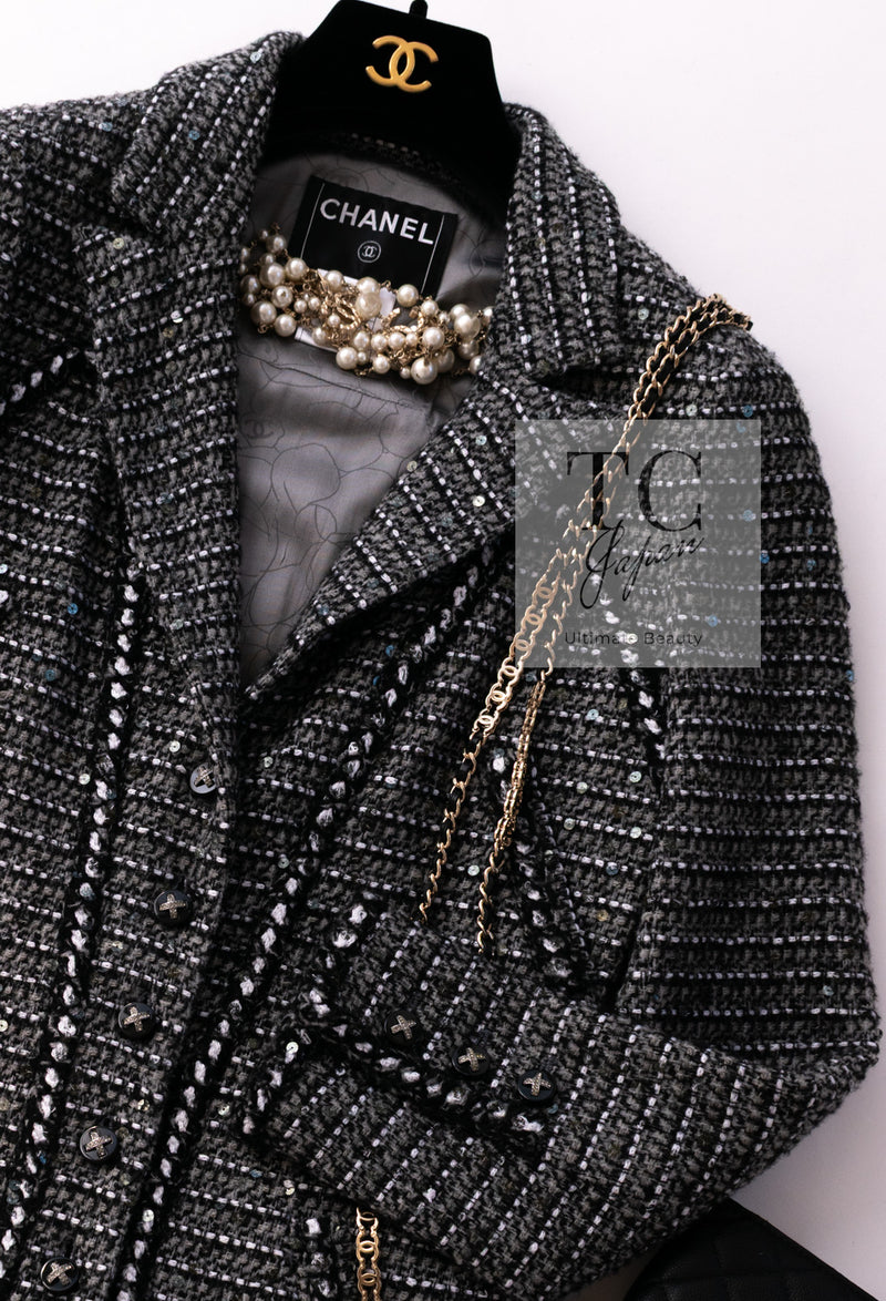 CHANEL 06A Gray Sequin Tweed Jacket 38 シャネル グレー スパンコール ツイード ジャケット 即発