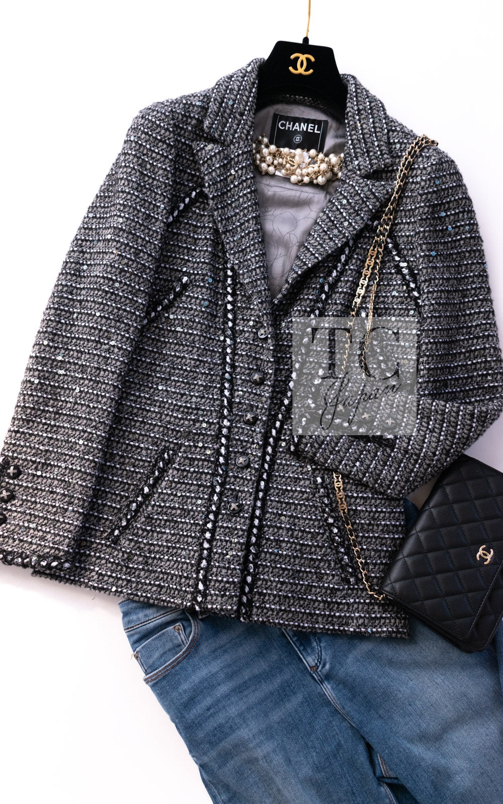 CHANEL 06A Gray Sequin Tweed Jacket 38 シャネル グレー スパンコール ツイード ジャケット 即発