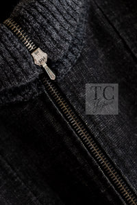 CHANEL 03A Dark Gray Cotton Denim KATE MOSS Knit Collar Front Zipper Jacket 38 シャネル ダーク グレー コットン デニム ニット 襟 フロント ジッパー ジャケット 即発
