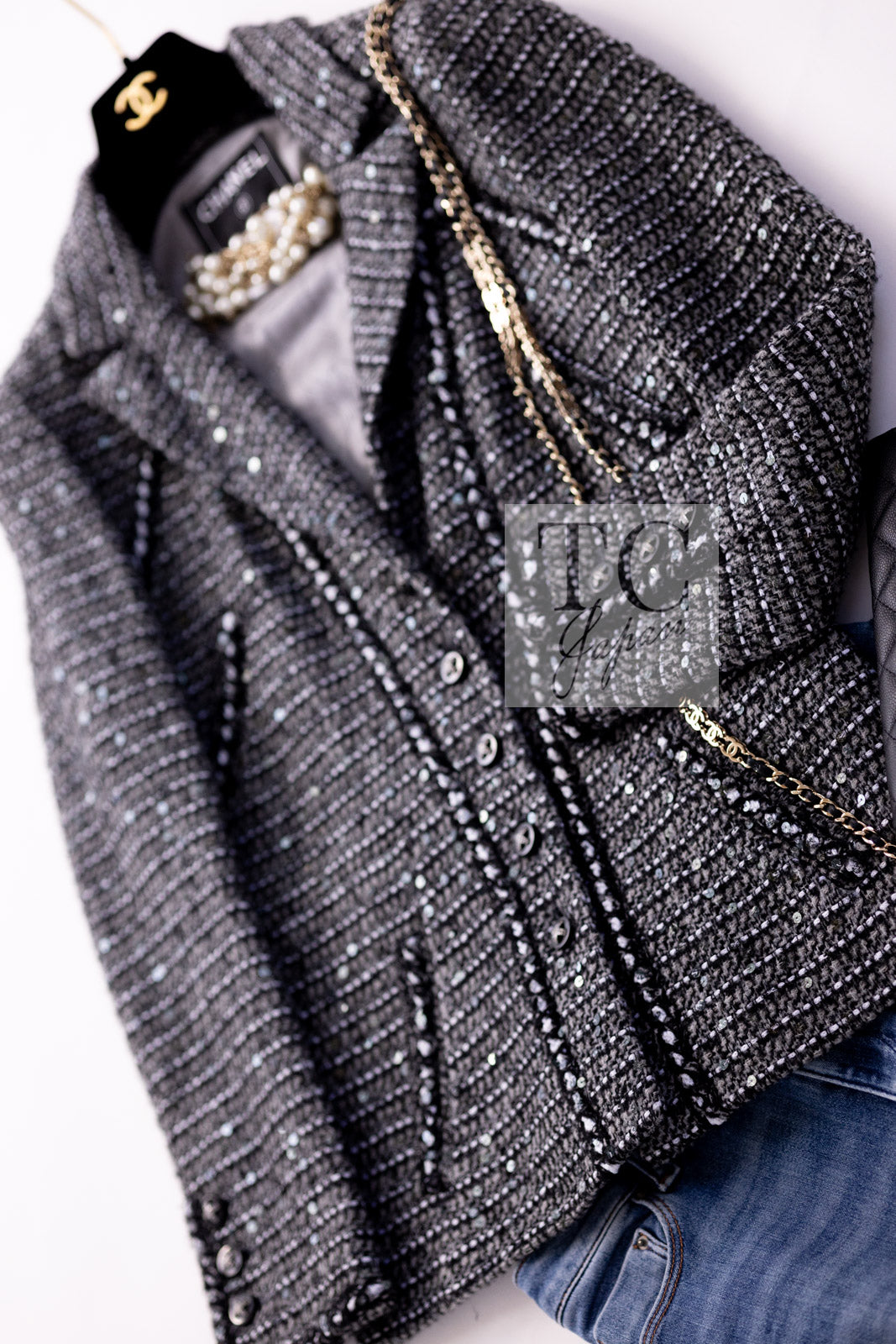 CHANEL 06A Gray Sequin Tweed Jacket 38 シャネル グレー スパンコール ツイード ジャケット 即発