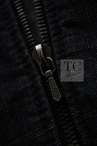 CHANEL 03A Dark Gray Cotton Denim KATE MOSS Knit Collar Front Zipper Jacket 38 シャネル ダーク グレー コットン デニム ニット 襟 フロント ジッパー ジャケット 即発