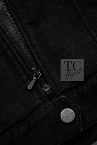CHANEL 03A Dark Gray Cotton Denim KATE MOSS Knit Collar Front Zipper Jacket 38 シャネル ダーク グレー コットン デニム ニット 襟 フロント ジッパー ジャケット 即発