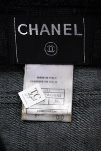 CHANEL 03A Dark Gray Cotton Denim KATE MOSS Knit Collar Front Zipper Jacket 38 シャネル ダーク グレー コットン デニム ニット 襟 フロント ジッパー ジャケット 即発