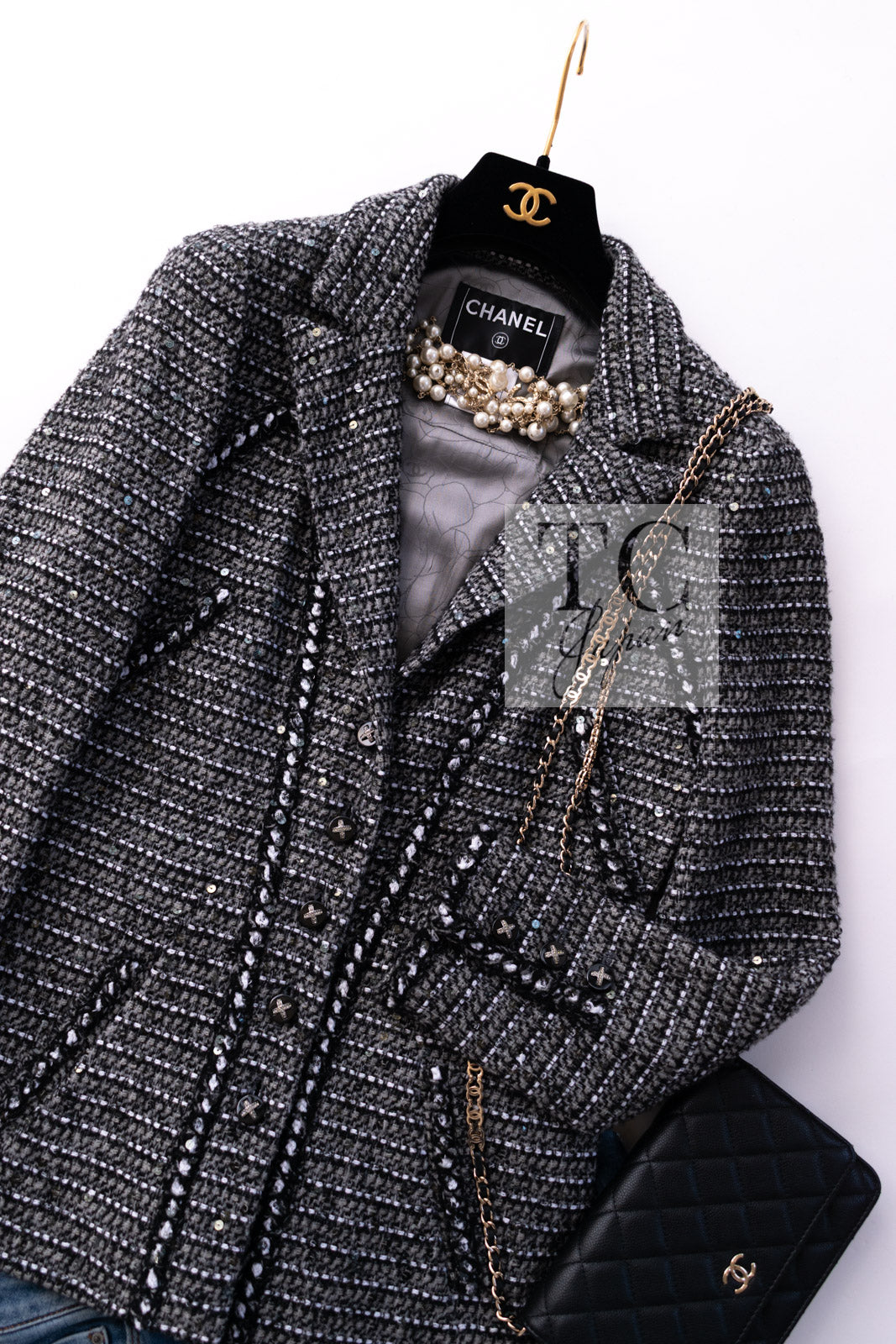 CHANEL 06A Gray Sequin Tweed Jacket 38 シャネル グレー スパンコール ツイード ジャケット 即発