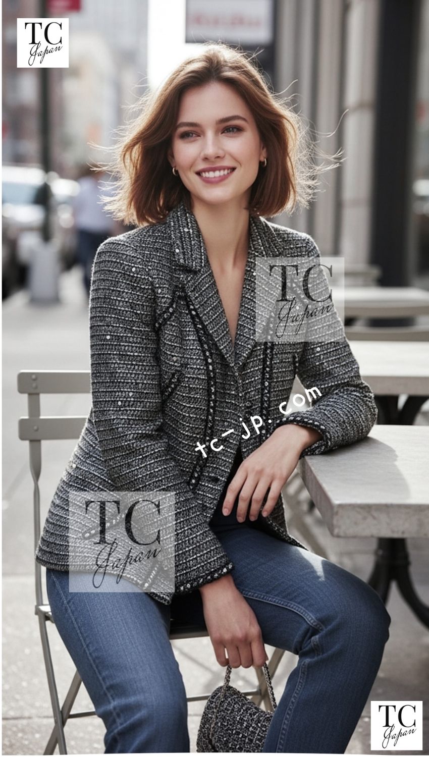 CHANEL 06A Gray Sequin Tweed Jacket 38 シャネル グレー スパンコール ツイード ジャケット 即発