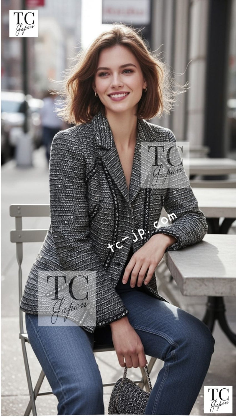 CHANEL 06A Gray Sequin Tweed Jacket 38 シャネル グレー スパンコール ツイード ジャケット 即発