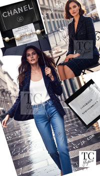 CHANEL 07A Dark Navy Multicolor Tweed Jacket Skirt Suit 34 シャネル ダーク ネイビー マルチカラー ツイード ジャケット スカート スーツ 即発